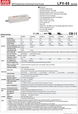 Meanwell 60w 12v alimentation électrique à LED LPV-60-12 basse tension